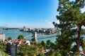 Panorama on Parliament of Budapest and Danube river in Hungary. Royalty Free Stock Photo