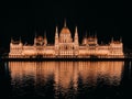 Hungarian Parliament Building reflected in the Danube river at night Royalty Free Stock Photo