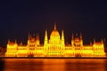 Night view of the illuminated building of the Hungarian Parliament in Budapest. Royalty Free Stock Photo