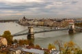 Hungarian Parliament, and the Chain bridge Szechenyi Lanchid, over the River Danube, Budapest, Hungary Royalty Free Stock Photo