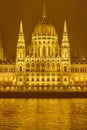 Hungarian parliament and Danube river by night in Budapest Royalty Free Stock Photo