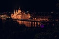 Hungarian Parliament and Danube river at night, Budapest, Hungary Royalty Free Stock Photo