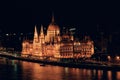 Hungarian Parliament and Danube river at night, Budapest, Hungary Royalty Free Stock Photo