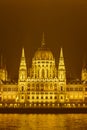 Hungarian parliament and Danube river by night in Budapest Royalty Free Stock Photo