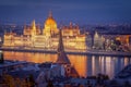 Hungarian Parliament at peaceful night from above, Budapest, Hungary Royalty Free Stock Photo