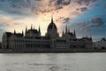 Hungarian parliament at sunset Budapest Royalty Free Stock Photo