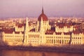 Hungarian parliament in sunset light, Budapest, illustration