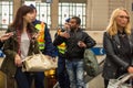 Hungarian police detain one of Syrian refugees at Budapest Keleti railway station.