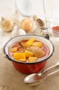 Hungarian potato soup with chicken drumstick Royalty Free Stock Photo
