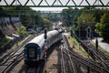 Railway station train movement from above the rails