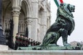 Hungarian soldier celebration in front of the Parliament in Budapest