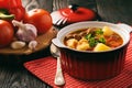 Hungarian soup goulash bograch with dumplings. Royalty Free Stock Photo