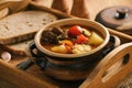 Hungarian soup goulash bograch with dumplings. Royalty Free Stock Photo