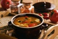 Hungarian soup goulash bograch with dumplings. Royalty Free Stock Photo