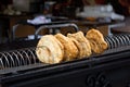 Hungarian speciality langos deep fried flat bread ready to taste