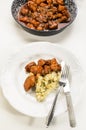 Hungarian style chicken goulash with dumplings on a plate Royalty Free Stock Photo