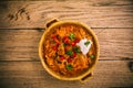 Hungarian Szegedin Goulash with pickled white cabbage sauerkraut and bread dumplings Royalty Free Stock Photo