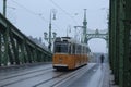 Hungarian tramway in Budapest on the SzÃÂ©chenyi Lanchid