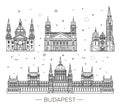 Hungarian travel landmark of historical buildings thin line icon set