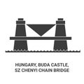 Hungary, Buda Castle, Szchenyi Chain Bridge travel landmark vector illustration