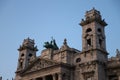 HUNGARY, BUDAPEST - AUGUST 15, 2019: The building of the Ethnographic Museum in Budapest is richly decorated with statues. Royalty Free Stock Photo