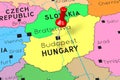 Hungary, Budapest - capital city, pinned on political map