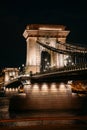 Hungary, Budapest, Chain back. City View. The Chain Bridge in Budapest in the evening. Sightseeing in Hungary. Royalty Free Stock Photo