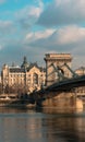 Hungary Budapest, Chain Bridge against the background of the Gresham Palace, reflected on the water Royalty Free Stock Photo