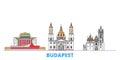 Hungary, Budapest City line cityscape, flat vector. Travel city landmark, oultine illustration, line world icons