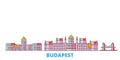 Hungary, Budapest line cityscape, flat vector. Travel city landmark, oultine illustration, line world icons