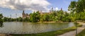 Hungary, Budapest, July 10, 2019. Vaidahunyad Castle in Varoshliget park.