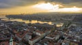 Hungary - Budapest landscape at sunset from drone view