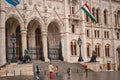 Hungary, Budapest - March 06, 2018: architecture and part of the Budapest hungarian parliament building with hungarian flag Royalty Free Stock Photo