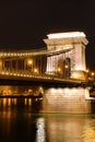 Hungary Budapest March 2018. bridge chain budapest in the light of street lamps dark night reflection in the waters of the Danube