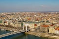 Hungary Budapest March 2018. Holidays in Europe Budapest Erzsebet Bridge through the danube roofs of houses Royalty Free Stock Photo