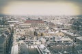 Hungary Budapest March 2018. Snowy roofs of a European city top view panorama of the Hungarian Opera House. Old foto stylization