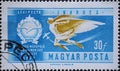 Hungary circa 1962: A post stamp printed in Hungary showing a historic airplane: Icarus in front of Aircraft