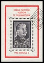 Stamp printed in Hungary shows portrait of Stalin