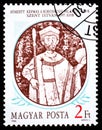 HUNGARY - CIRCA 1986: A stamp printed in Hungary from the Hungarian Kings 1st issue shows St. Stephen I coronation cloak