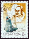HUNGARY - CIRCA 1987: A stamp printed in Hungary from the `Antarctic Exploration` issue shows Fabian von Bellingshausen and seals