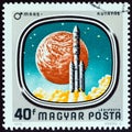 HUNGARY - CIRCA 1976: A stamp printed in Hungary hows Launch of Viking Mission, circa 1976.