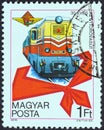 HUNGARY - CIRCA 1978: A stamp printed in Hungary shows a Diesel MK 45 Locomotive, circa 1978. Royalty Free Stock Photo