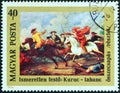 HUNGARY - CIRCA 1976: A stamp printed in Hungary shows the clash between Rakoczi`s Kuruts and Hapsburg Soldiers, circa 1976. Royalty Free Stock Photo