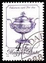 HUNGARY - CIRCA 1988: A stamp printed in Hungary from the Metal Crafts issue shows silver sugar basin from Pest, 1822