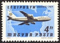 HUNGARY - CIRCA 1977: A stamp printed in Hungary shows a Boeing 747, Pan Am and North America map, circa 1977.