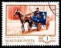 HUNGARY - CIRCA 1977: A stamp printed in Hungary showing horse drawing a coach