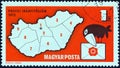 HUNGARY - CIRCA 1973: A stamp printed in Hungary shows Code Map of Hungary and a cro Royalty Free Stock Photo