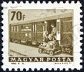 HUNGARY - CIRCA 1963: A stamp printed in Hungary from the `Transport and Communications` issue shows a Railway T.P.O. coach