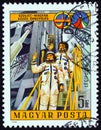 HUNGARY - CIRCA 1980: A stamp printed in Hungary shows Soviet and Hungarian Cosmonauts, circa 1980. Royalty Free Stock Photo