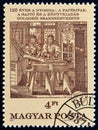 HUNGARY - CIRCA 1987: A stamp printed in Hungary shows Printing Shop wood-print, Abraham von Werdt, circa 1987.